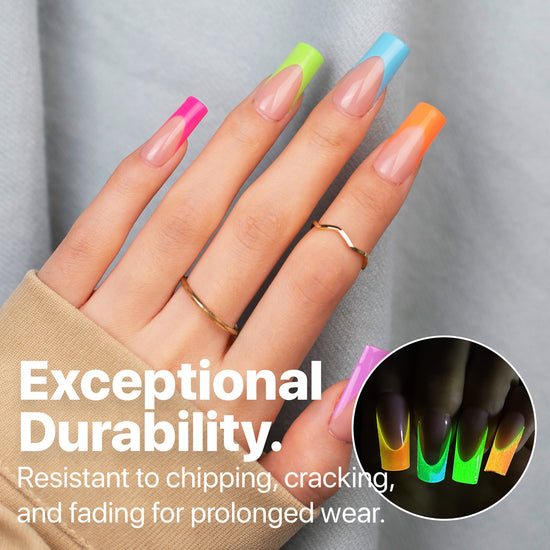 SXC Cosmetics X-Pro Tips French Tip Press On Nails - Bright Pastel Glow in the Dark Series (GLOW117KIT-M Square)