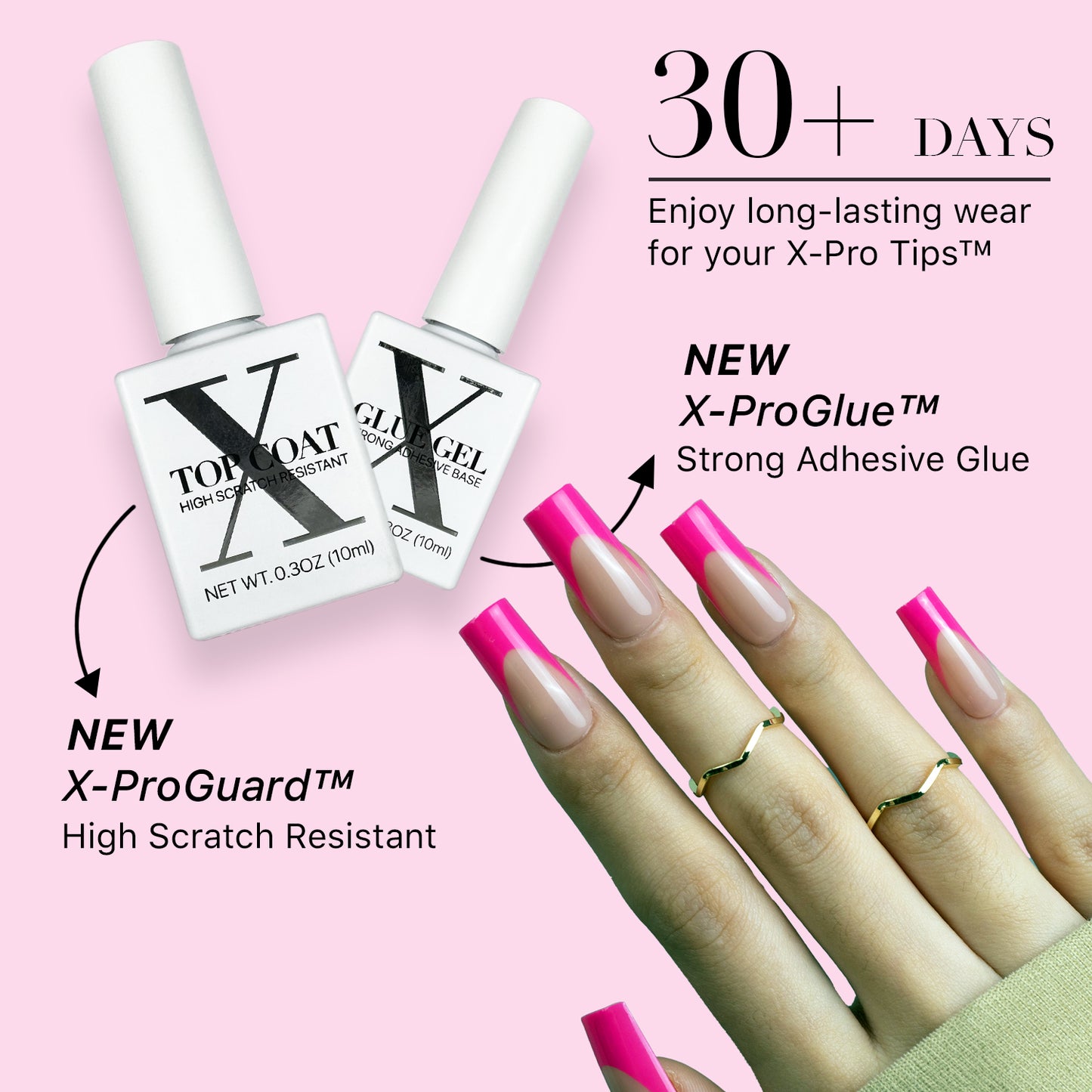 SXC Cosmetics X-Pro Tips French Tip Press On Nails - Bright Pastel Glow in the Dark Series (GLOW117KIT-M Square)