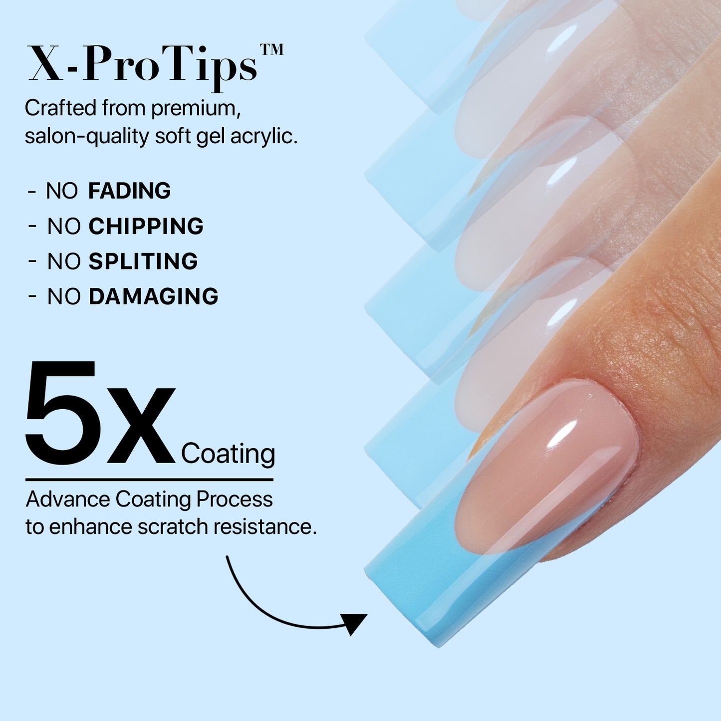 SXC Cosmetics X-Pro Tips French Tip Press On Nails - Bright Pastel Glow in the Dark Series (GLOW117KIT-M Square)