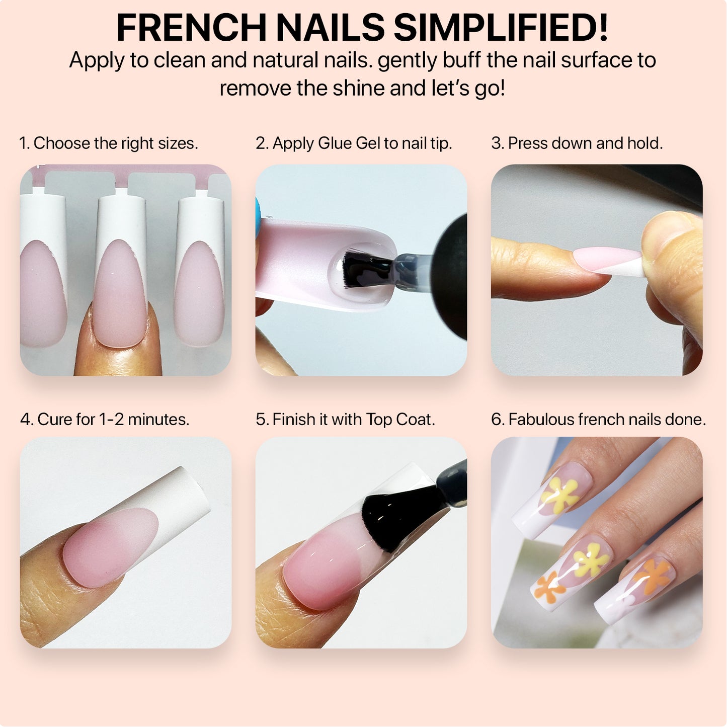 SXC Cosmetics X-Pro Tips Press on Nails, Pink XS Square French Tips, 150 Pieces in 15 Sizes Ultra Fit Acrylic Soft Gel System