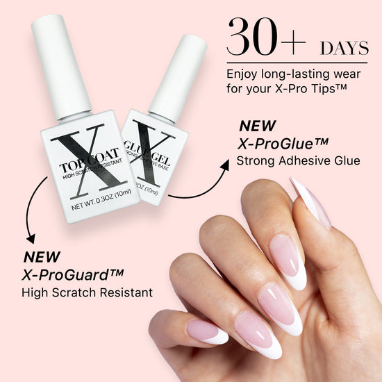 SXC Cosmetics French Tip Press On Nails Pink Series, Medium Almond X-Pro Tips Starter Kit