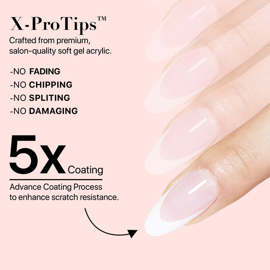 SXC Cosmetics French Tip Press On Nails Pink Series, Medium Almond X-Pro Tips Starter Kit