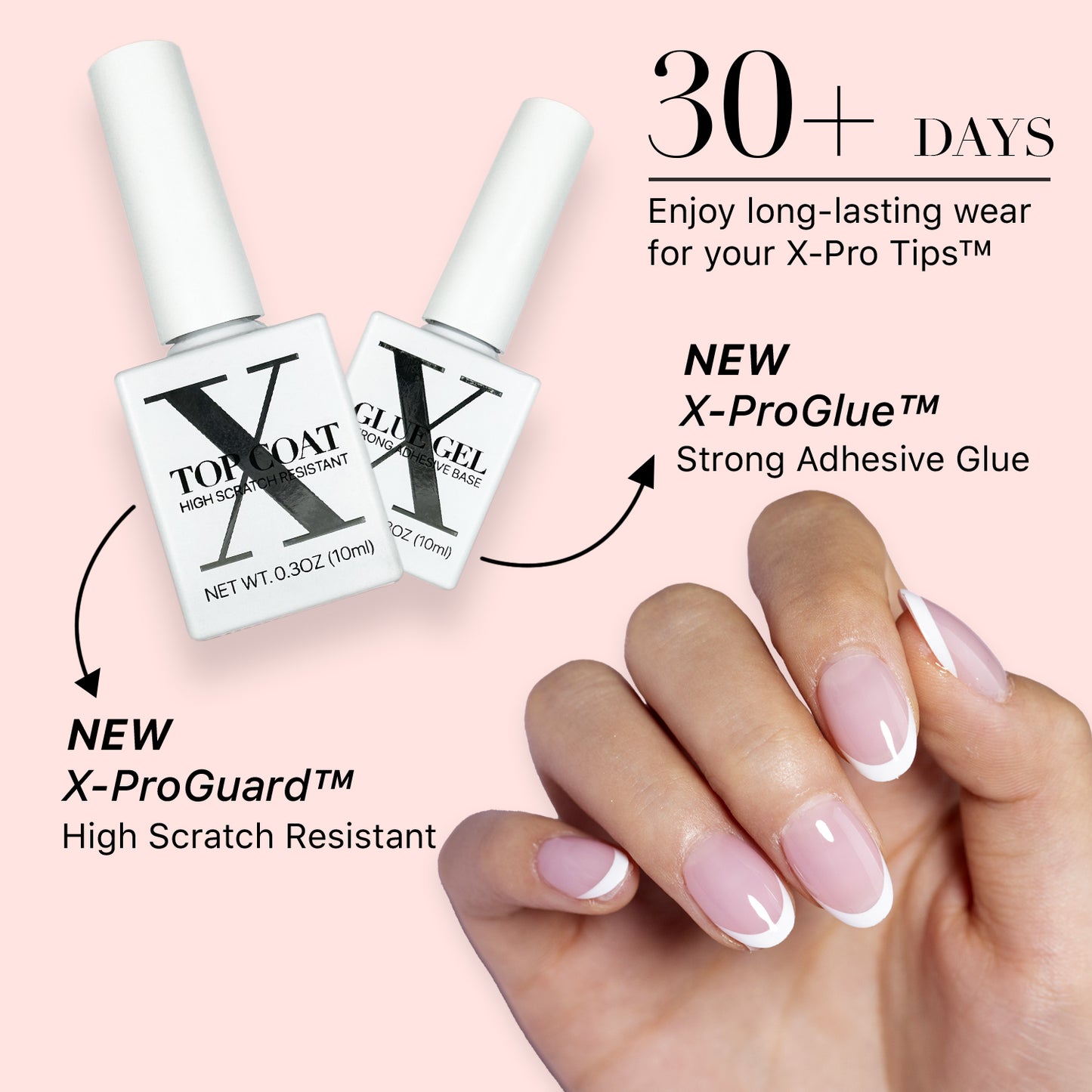 SXC Cosmetics French Tip Press On Nails Pink Series, XS Almond X-Pro Tips Starter Kit