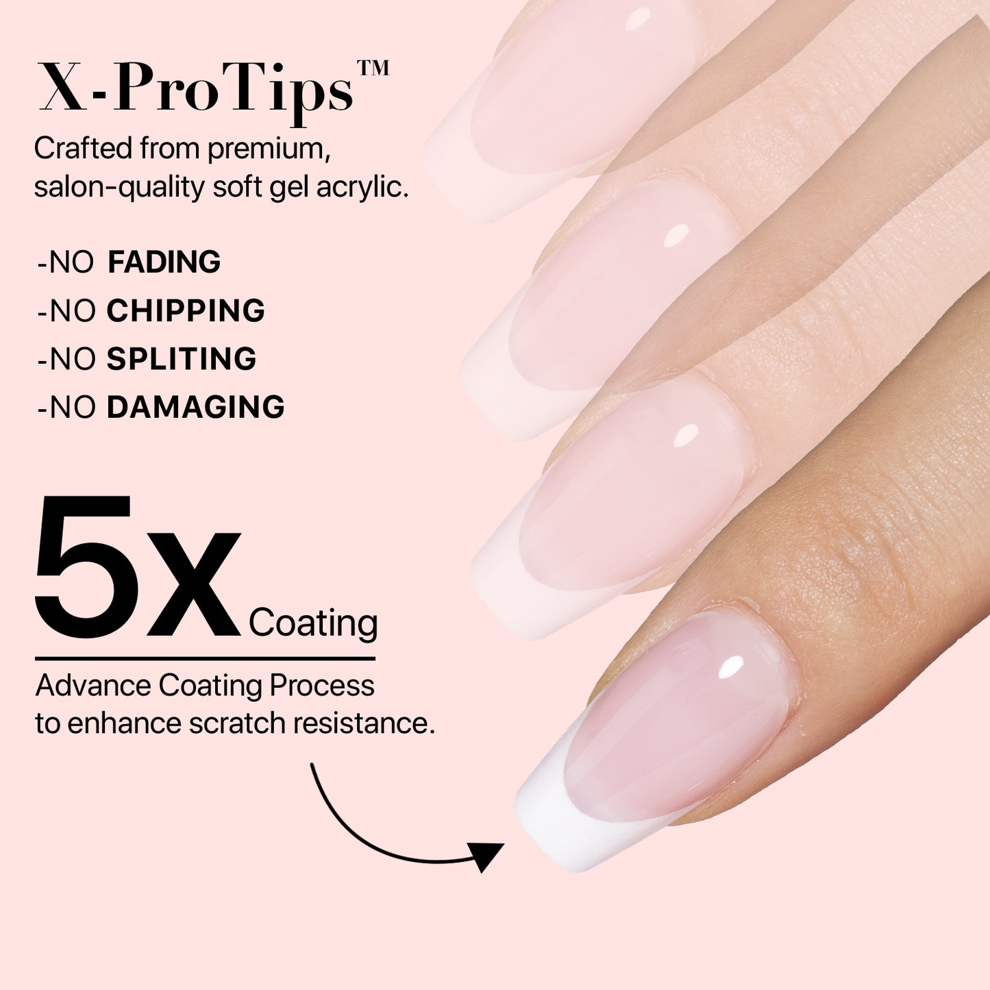 SXC Cosmetics French Tip Press On Nails Pink Series, Small Coffin X-Pro Tips Starter Kit