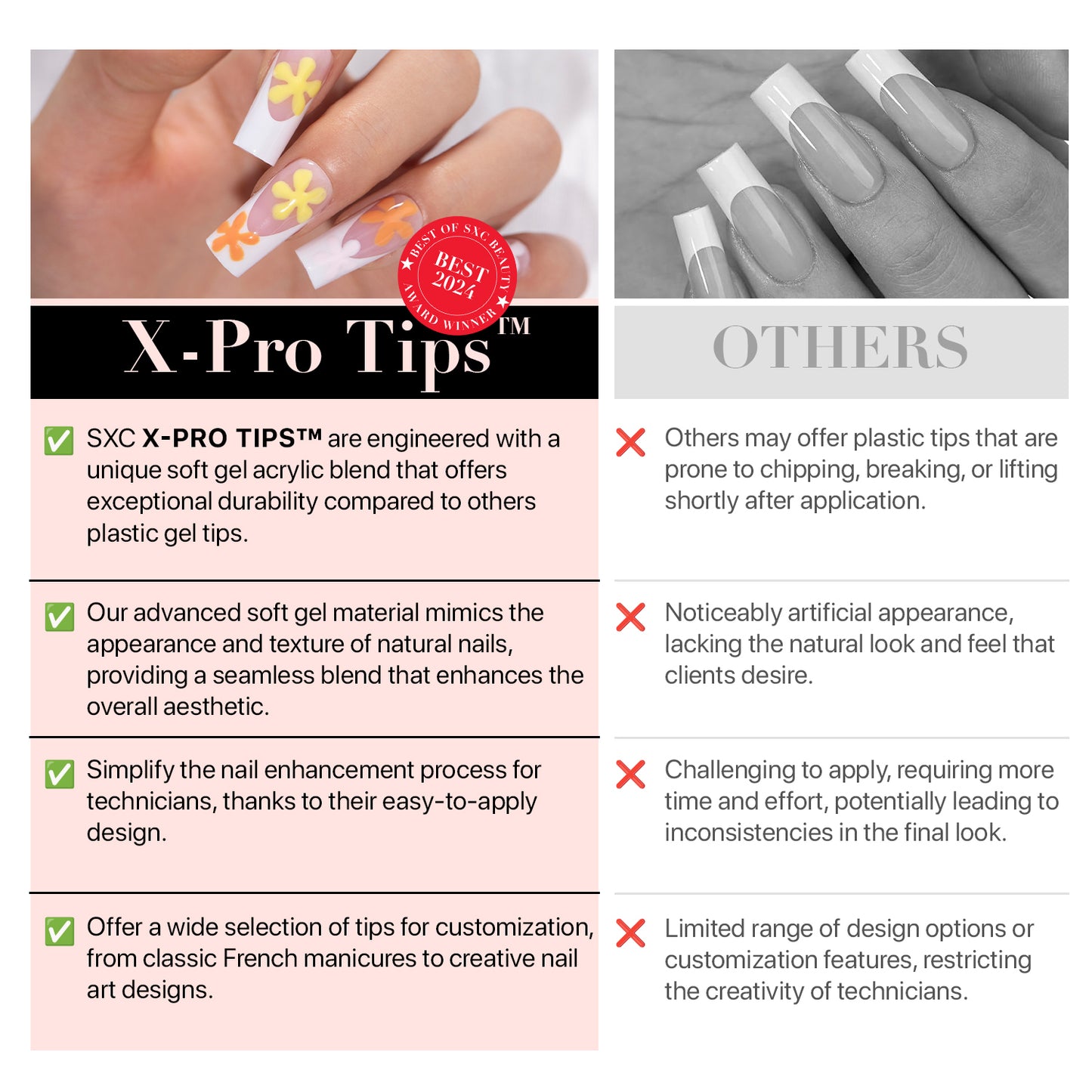 SXC Cosmetics French Tip Press On Nails Pink Series, Small Coffin X-Pro Tips Starter Kit