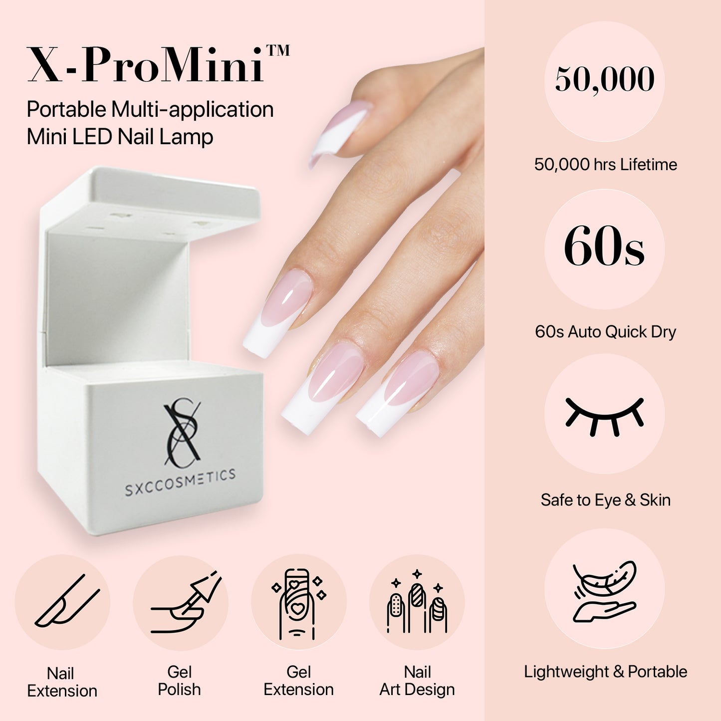 SXC Cosmetics French Tip Press On Nails Pink Series, Small Coffin X-Pro Tips Starter Kit