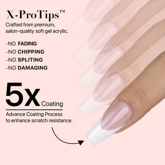 SXC Cosmetics French Tip Press On Nails Pink Series, Medium Coffin X-Pro Tips Starter Kit