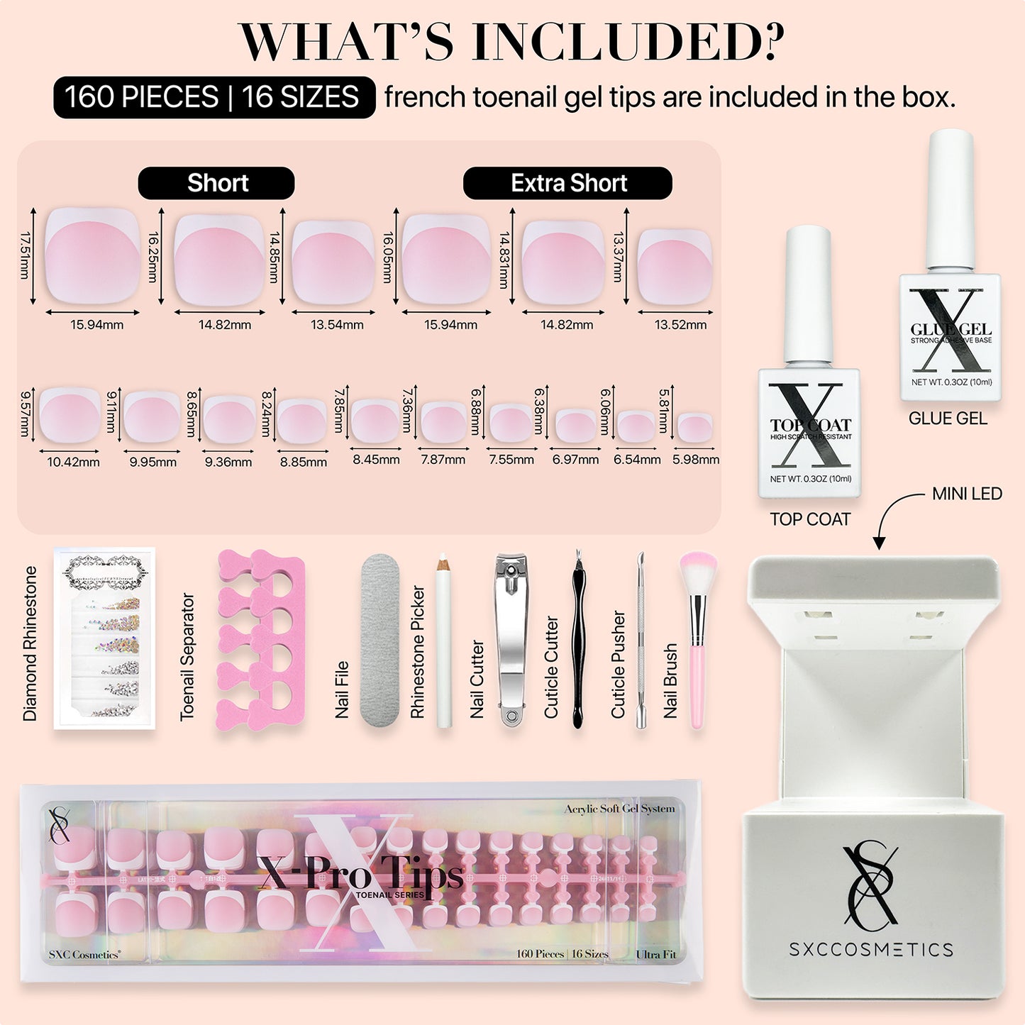 X-Pro Tips Press on Toenails Pink Series