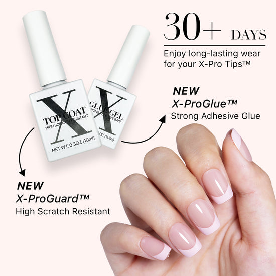 SXC Cosmetics French Tip Press On Nails, Skin Tone Series, XS Square, X-Pro Tips Starter Kit