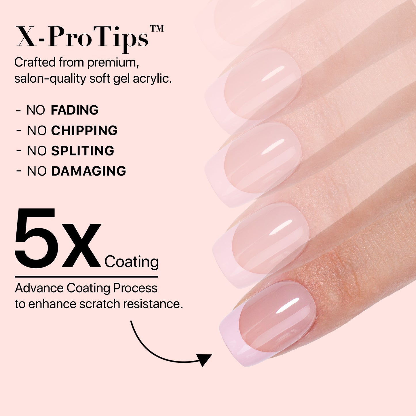 SXC Cosmetics French Tip Press On Nails, Skin Tone Series, XS Square, X-Pro Tips Starter Kit