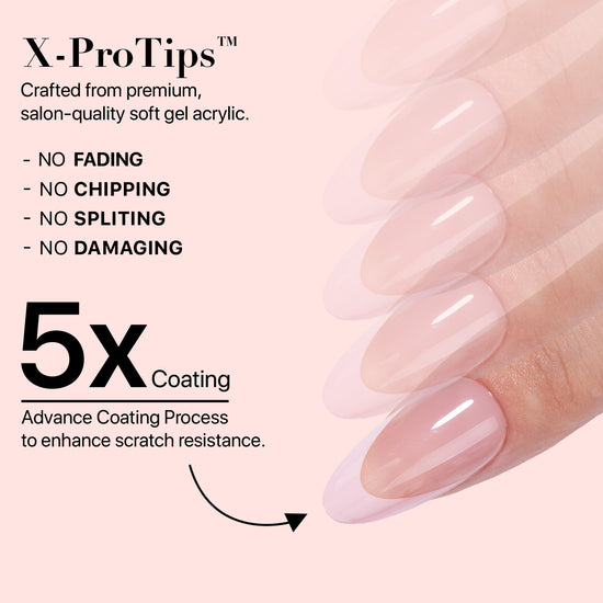 SXC Cosmetics French Tip Press On Nails, Skin Tone Series, Medium Almond, X-Pro Tips Starter Kit