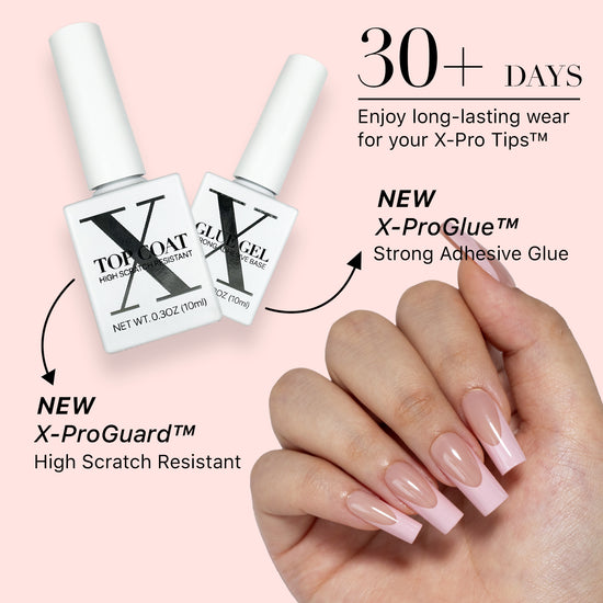 SXC Cosmetics French Tip Press On Nails, Skin Tone Series, Medium Square, X-Pro Tips Starter Kit