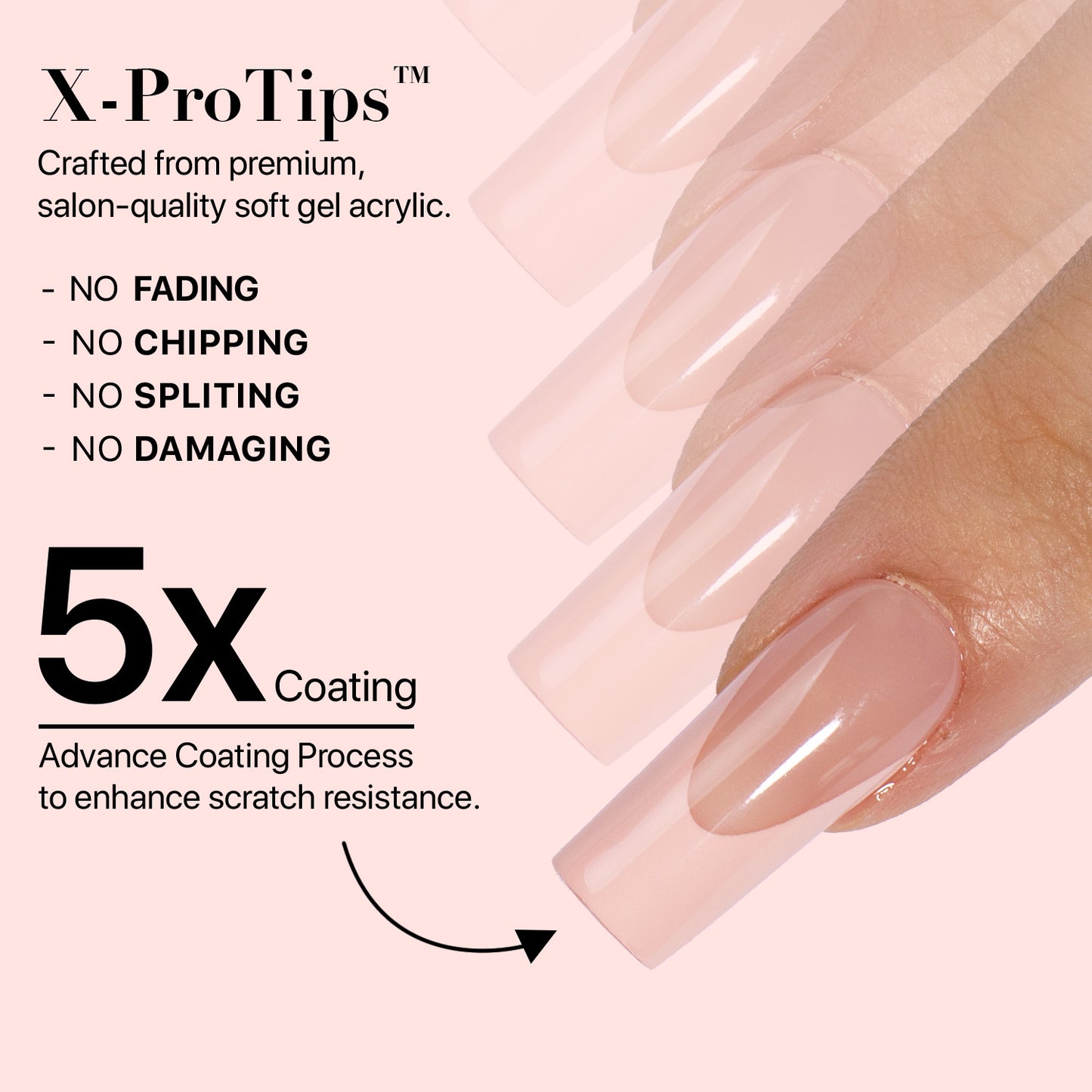 SXC Cosmetics French Tip Press On Nails, Skin Tone Series, Medium Square, X-Pro Tips Starter Kit