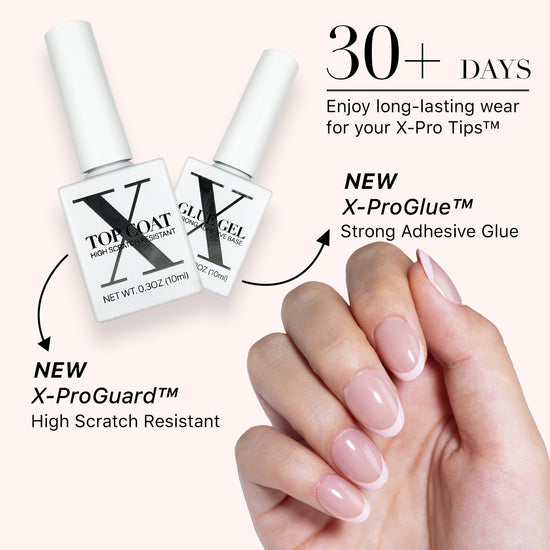 SXC Cosmetics French Tip Press On Nails, Skin Tone Series, XS Almond, X-Pro Tips Starter Kit