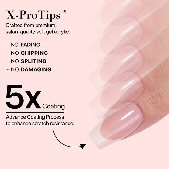 SXC Cosmetics French Tip Press On Nails, Skin Tone Series, Short Coffin, X-Pro Tips Starter Kit