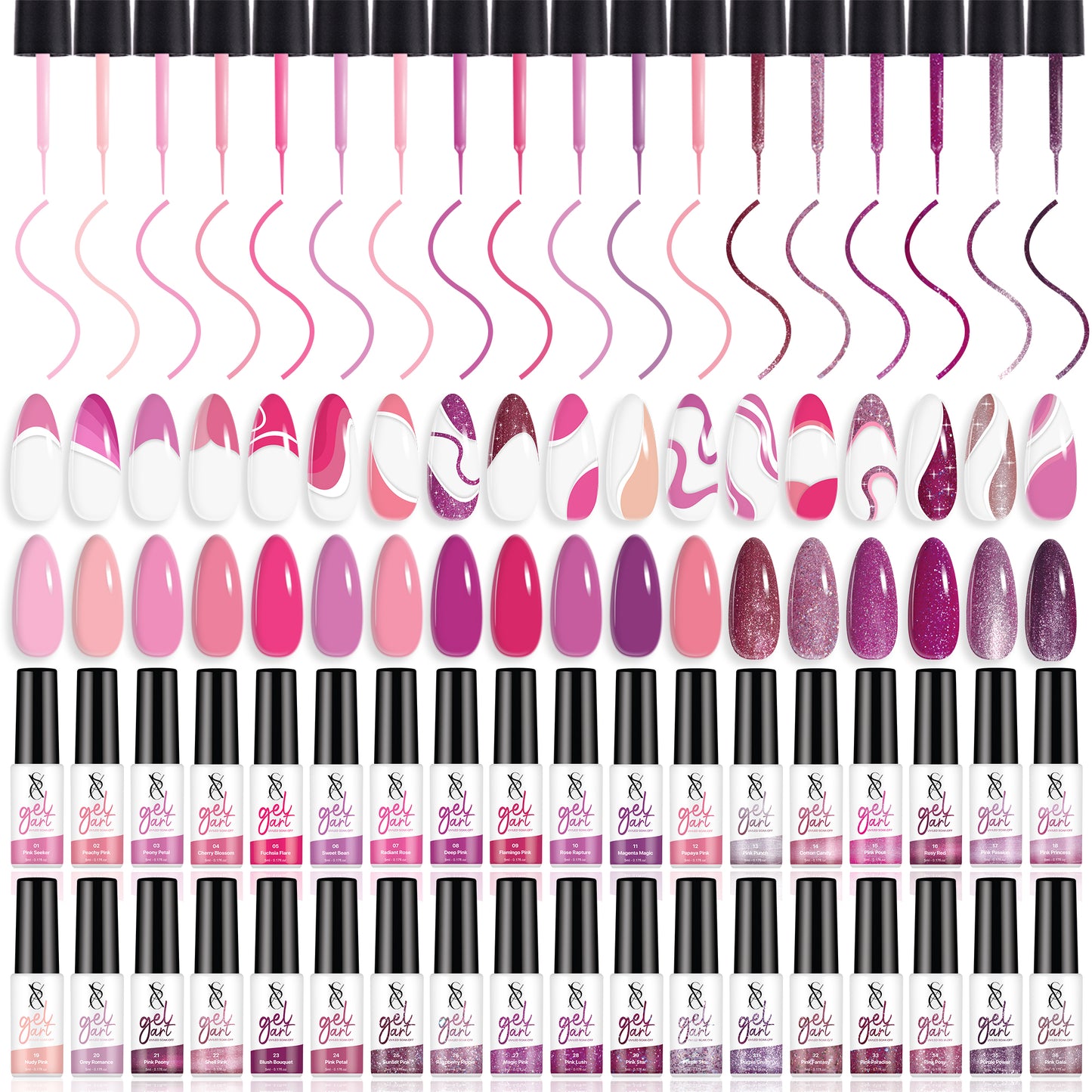 SXC Cosmetics 36 Colors Gel Liner Nail Polish Set Beyond Pink Series