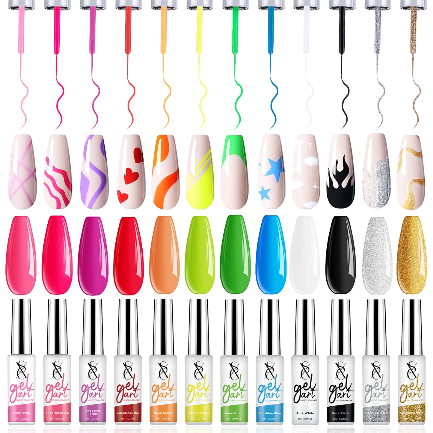 SXC Cosmetics Nail Art Dream Liners Series of 12 Colors